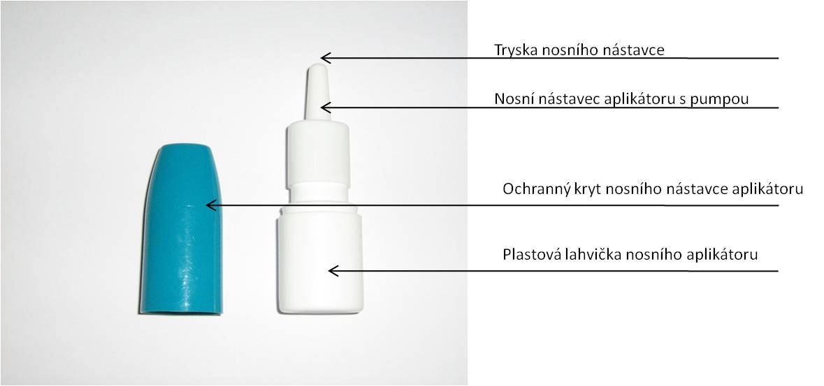 Obr. 4. - Nosní aplikátor pro nosní sprej – plastová lahvička s nosním nástavcem s pumpou